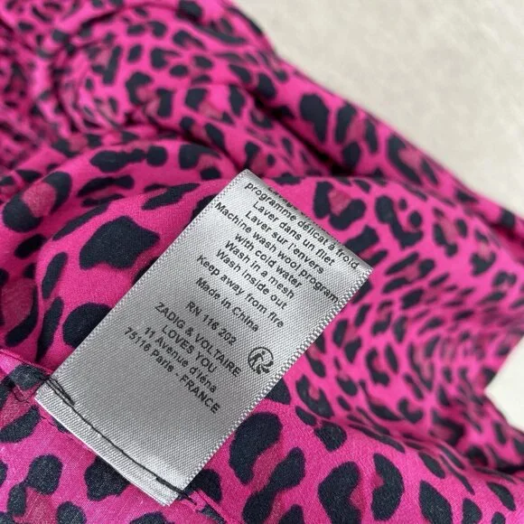 Zadig Voltaire Dress Womens XS Pink Mini Long Sleeve Cinch Leopard Print NEW - Picture 9 of 13